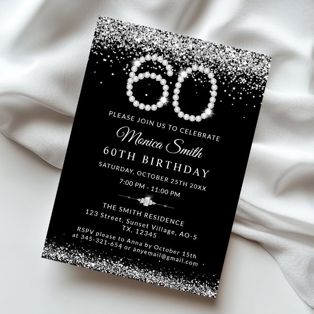Glamour Diamonds 60. Geburtstagsparty Einladung (Diamond 60th Birthday party Invite)
