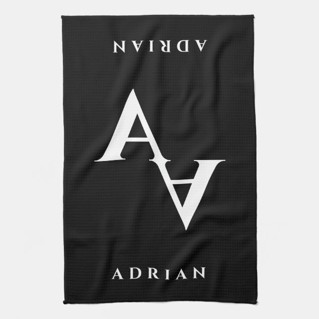 Glamour Doppelname Monogramm schwarz-weiß Geschirrtuch (Vertikal)