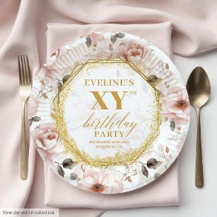 Glamour Dusty Pink Blumengeburt Papier Teller