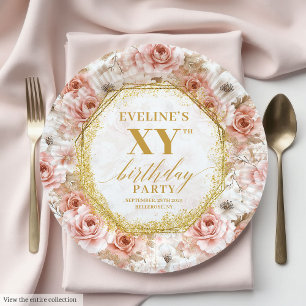 Glamour Dusty Pink Blumengeburt Papier Teller