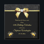 Glamour Elegance Geburtstag Vielen Dank für Ihre U Magnet<br><div class="desc">Schöne, elegante Geburtstagsparty danke Ihnen für den Magneten für Frauen, mit gedruckten Bildern eines glamourösen Goldbugs mit einem Kristall-DiamantenEdelstein in der Mitte und einem goldenen Band auf einem funkelnd schwarzen Glitzer, und schlichten schwarzen Hintergrund, mit einem Haufen Gold und schwarze Ballons umgeben von Sternen in den unteren Ecken. Der gesamte...</div>