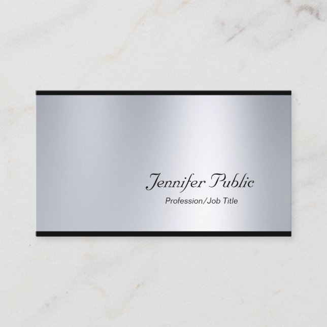 Glamour Elegantes Script Silver Moderner Schlichte Visitenkarte (Vorderseite)