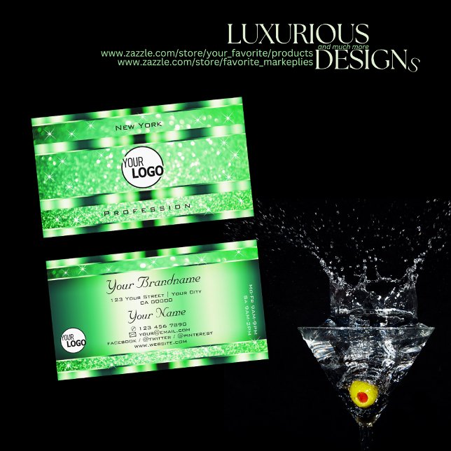 Glamour Emerald Green Glitzer Stars und Logos Visitenkarte (Von Creator hochgeladen)