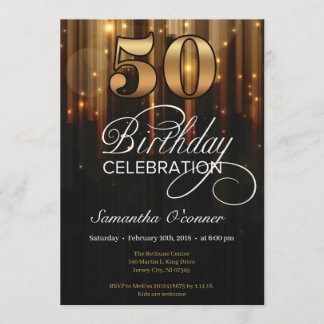Glamour extravagant goldschwarz 50. Geburtstag Einladung
