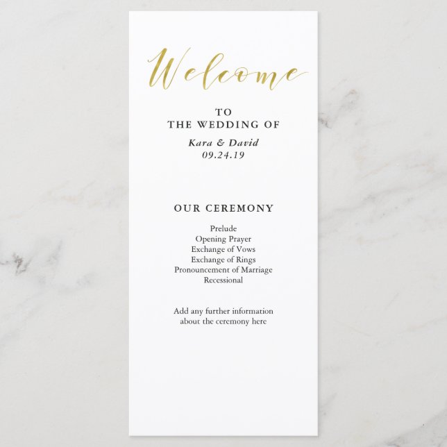 Glamour Faux Gold Classic Wedding Programme (Devant)