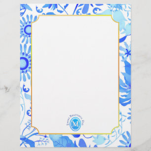Glamour Floral Blue Letterhead Briefbogen