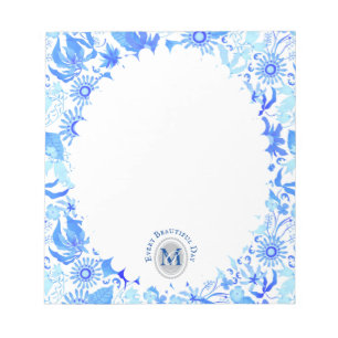 Glamour Floral Chic Blue White Notepad Notizblock