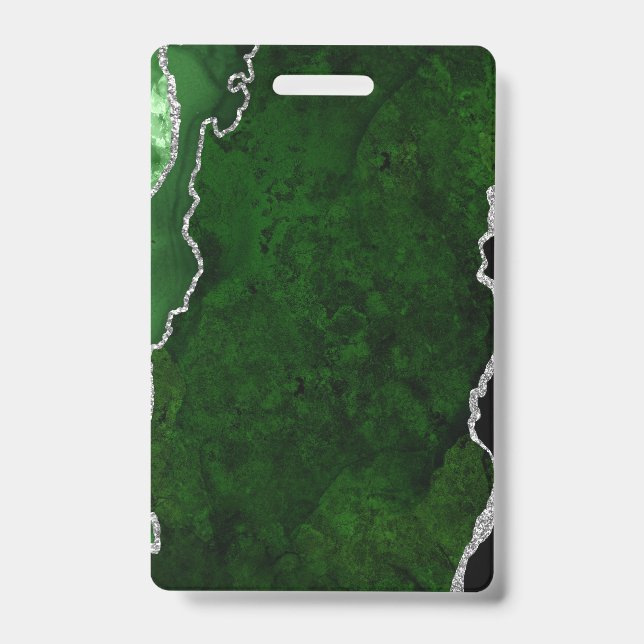 Glamour Forest Green Marmor Chic Silver Glitzer Ausweis (Vorderseite)