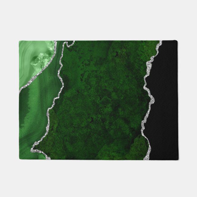 Glamour Forest Green Marmor Chic Silver Glitzer Fußmatte (Vorderseite)