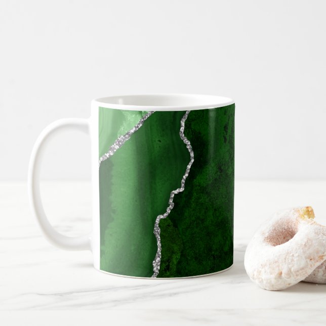 Glamour Forest Green Marmor Chic Silver Glitzer Kaffeetasse (Mit Donut)