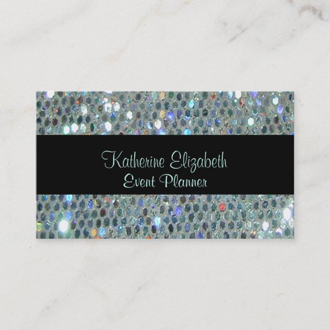 Glamour Funkelnd Glittery Glitzy Silver Bling Visitenkarte (Vorderseite)