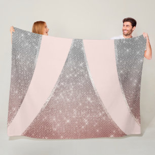 Glamour Funkelnd Silver Rose Gold Glitzer Geo Fleecedecke