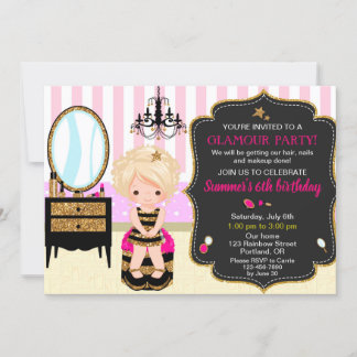 Glamour Geburtstagseinladung Makeup manicé Party Einladung