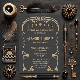 Glamour & Ghosts Art Deco Gold & Black Halloween Einladung