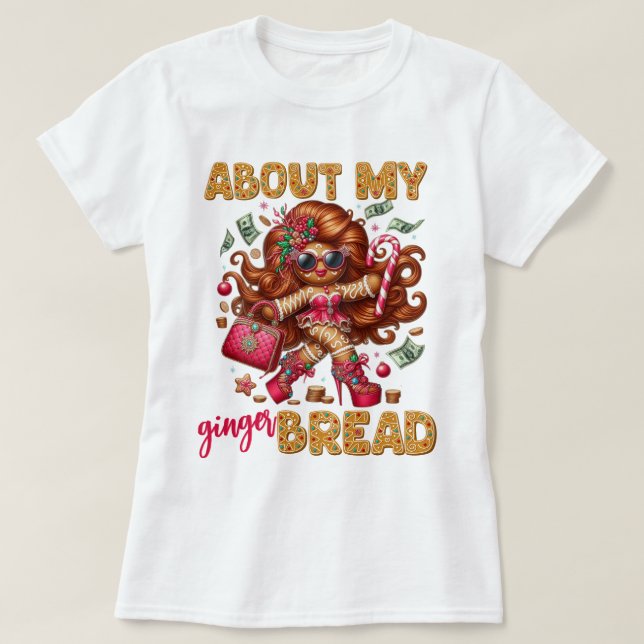 Glamour Gingerbrot Girl Pink Weihnachten T-Shirt (Design vorne)