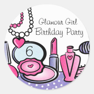 Glamour Girl Birthday (pd) Runder Aufkleber