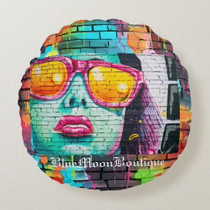 Glamour Girl Graffiti Rundes Kissen