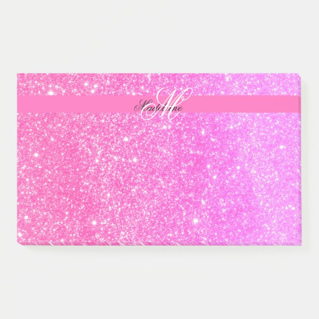 Glamour Girl Hot Pink Glitzer Personalisiert Name Post-it Klebezettel (Vorderseite)