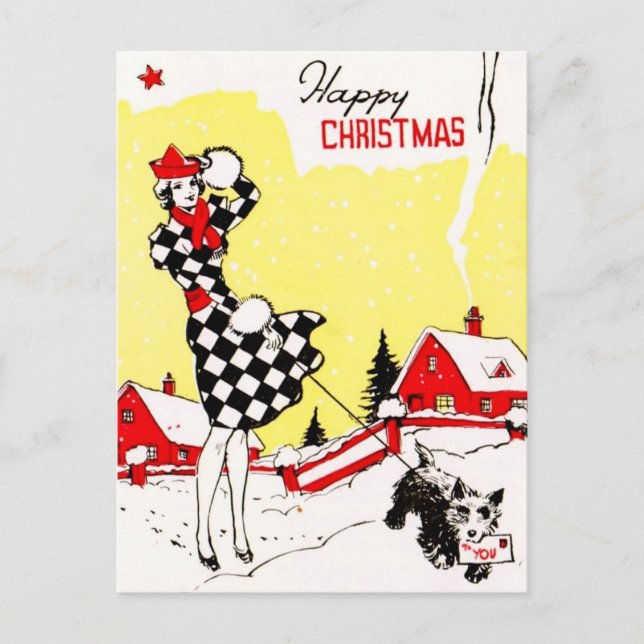 Glamour Girl mit Scotty Dog Grüße Postkarte (Vorderseite)
