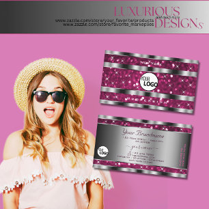 Glamour Girl Pink Glitzer Stars Logo Silver Visitenkarte