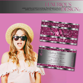 Glamour Girl Pink Glitzer Stars Monogram Silver Visitenkarte