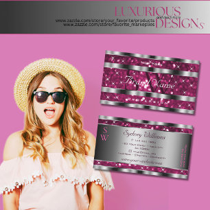 Glamour Girl Pink Glitzer Stars Monogram Silver Visitenkarte