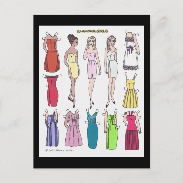 Glamour Girls Paper Doll Postcard Postkarte (Vorderseite)