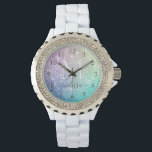 Glamour Glitzer Holograph Hübsch Personalisiert Armbanduhr<br><div class="desc">Dieses farbenfrohe,  bunt gestylte Glitzer-Muster lässt sich einfach mit Ihrem individuelle Name und/oder Monogramm personalisieren.</div>
