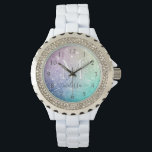 Glamour Glitzer Holograph Hübsch Personalisiert Armbanduhr<br><div class="desc">Dieses farbenfrohe,  bunt gestylte Glitzer-Muster lässt sich einfach mit Ihrem individuelle Name und/oder Monogramm personalisieren.</div>