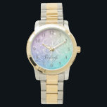 Glamour Glitzer Holograph Hübsch Personalisiert Armbanduhr<br><div class="desc">Dieses farbenfrohe,  bunt gestylte Glitzer-Muster lässt sich einfach mit Ihrem individuelle Name und/oder Monogramm personalisieren.</div>