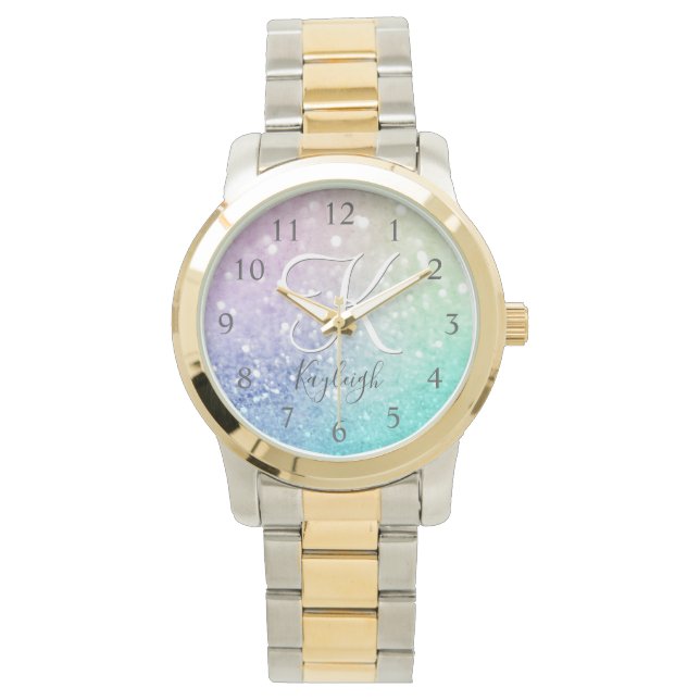 Glamour Glitzer Holograph Hübsch Personalisiert Armbanduhr (Vorderseite)