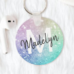 Glamour Glitzer Holograph Hübsch Personalisiert Schlüsselanhänger<br><div class="desc">Dieses farbenfrohe,  bunt gestylte Glitzer-Muster lässt sich einfach mit Ihrem individuelle Name und/oder Monogramm personalisieren.</div>