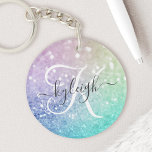 Glamour Glitzer Holograph Hübsch Personalisiert Schlüsselanhänger<br><div class="desc">Dieses farbenfrohe,  bunt gestylte Glitzer-Muster lässt sich einfach mit Ihrem individuelle Name und/oder Monogramm personalisieren.</div>