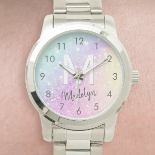 Glamour Glitzer Holograph Mit Monogramm Hübsch Armbanduhr