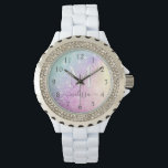 Glamour Glitzer Holograph Mit Monogramm Hübsch Armbanduhr<br><div class="desc">Dieses farbenfrohe,  bunt gestylte Glitzer-Muster lässt sich einfach mit Ihrem individuelle Name und/oder Monogramm personalisieren.</div>