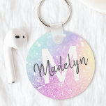 Glamour Glitzer Holograph Mit Monogramm Hübsch Schlüsselanhänger<br><div class="desc">Dieses farbenfrohe,  bunt gestylte Glitzer-Muster lässt sich einfach mit Ihrem individuelle Name und/oder Monogramm personalisieren.</div>