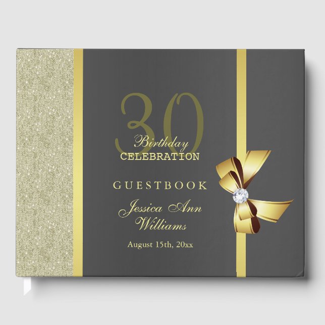 Glamour Gold & Black Birthday Party Gästebuch (Vorderseite)