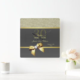 Glamour Gold & Black Birthday Quadratische Wanduhr