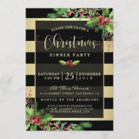Glamour Gold & Black Christmas Party Einladung