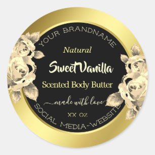 Glamour Gold Black Floral Product Packaging Labels Runder Aufkleber