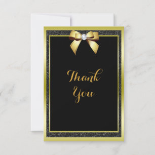 Glamour Gold Bow & Black Glitzer Hochzeit Dankeskarte
