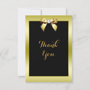 Glamour Gold Bow & Black Wedding Dankeskarte