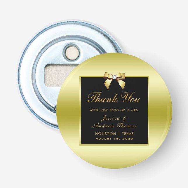 Glamour Gold Bow & Black Wedding Flaschenöffner (Vorderseite)