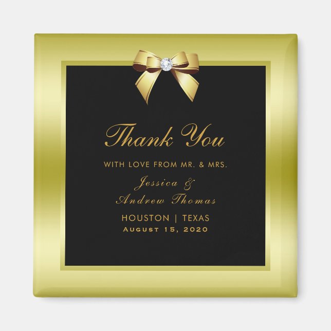 Glamour Gold Bow & Black Wedding Magnet (Vorne)