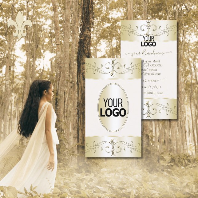 Glamour Gold Cream Verzierte Ornamente mit Logo Visitenkarte (Von Creator hochgeladen)