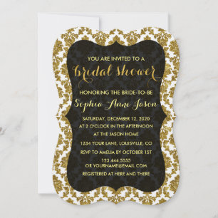 Glamour Gold Damask Bridal Dusche Einladung