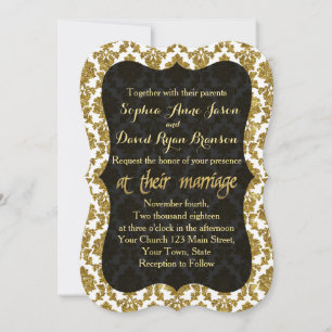 Glamour Gold Damask Gold Faire-part de mariage à h