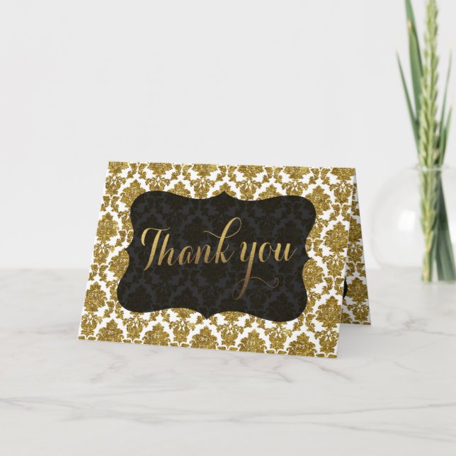 Glamour Gold Damask Gold Foil Wedding DANK Dankeskarte (Vorderseite)
