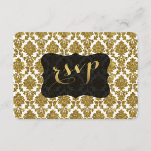 Glamour Gold Damask Gold Foil Wedding RSVP Karte
