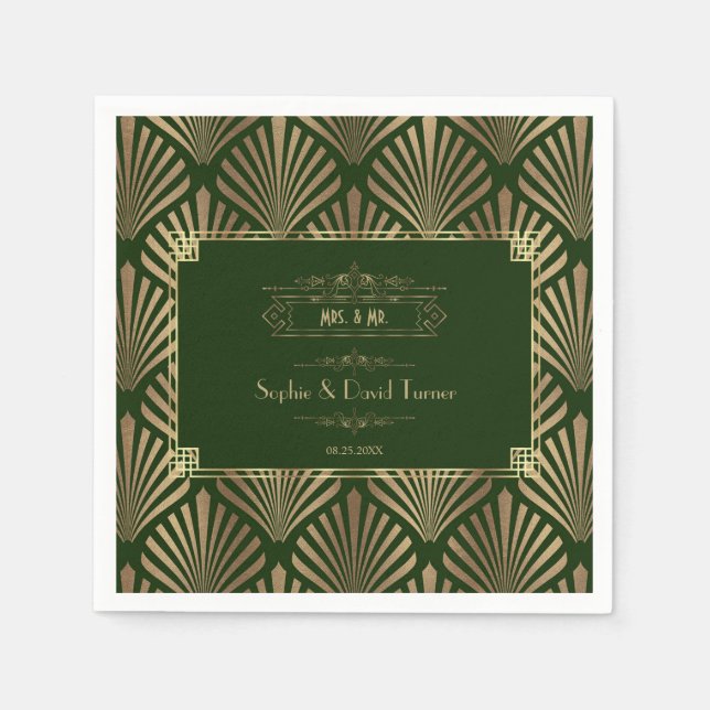 Glamour Gold Dark Green Art Deco 1920er Hochzeit I Serviette (Vorderseite)